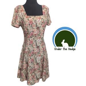 90s Knapp Studio Rose Pink Floral Skater Dress Jrs 7 vintage cottage fairy